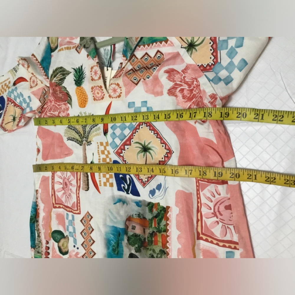 Tropical Patchwork Shift Dress - Cream & Coral - Picture 2 of 16
